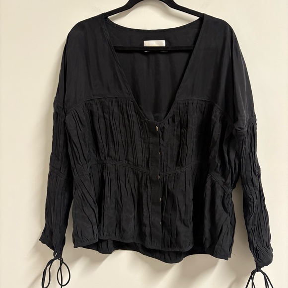 SANCIA Tops - Sancia 100% Silk Black Buttoned Women's Top Size S Small Oversized‎